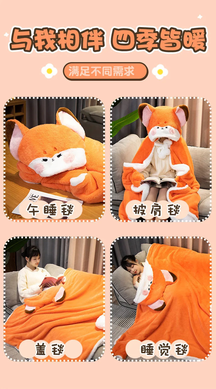 Anime Fox Cloak Fox Cape Cartoon Cloak Coral Fleece Keep Warm Air Blankets Cosplay Costumes Lovely Soft Birthday Valentine Gifts