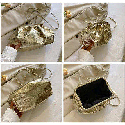 Small Luxury Design Women's Leather Silver Cloud Bag Female Gold Crossbody Bag Ladies Party Clutch Purse Female Handbags PlatiNum