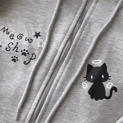 Zipper Hoodie Gothic Cartoon Kawaii Cat Ear Y2k Jacket Zip Up Thin Coat Spring Autumn Cute Core 2000s Clothes Fall Sweatshirts