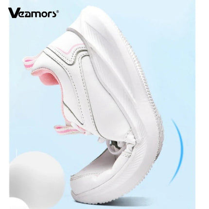 PU Leather Women's Running Shoes Lightweight Casual Sports Shoes Waterproof Outdoor Training Sneakers for Jogging Tennis PlatiNum