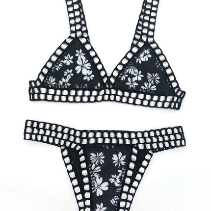 Set bikini reversibile leopardato fatto a mano all'uncinetto Set costumi da bagno neri a bordo piscina blu Paisley costume da bagno di lusso maillot de bain femme PlatiNum