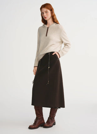 DUSHU Classic Long and Short Elastic Waist A-line Skirt 2025 Winter Skirt for Women Solid Simple Commuting Office Ladies College PlatiNum