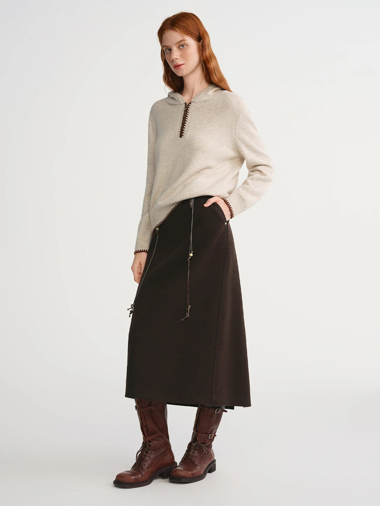 DUSHU Classic Long and Short Elastic Waist A-line Skirt 2025 Winter Skirt for Women Solid Simple Commuting Office Ladies College PlatiNum