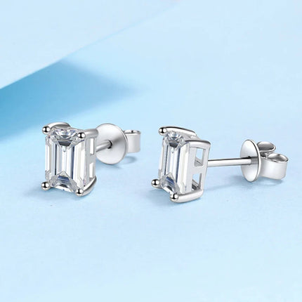 NeeTim 0.5CT 1CT 2CT Emerald Radiant Cut Moissanite Studs Earrings for Women Lab Diamond 925 Sterling Silver Earring Jewelry PlatiNum