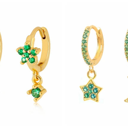 925 Sterling Silver Needle Green Zircon Gold Earrings Heart Hoop Earrings for Women Delicate Stud Earrings Luxury Jewelry Gifts PlatiNum