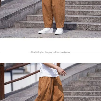 Pantaloni casual da uomo tinta unita primavera estate comodi e alla moda a gamba dritta, pantaloni giapponesi leggeri e sottili Harun a gamba larga