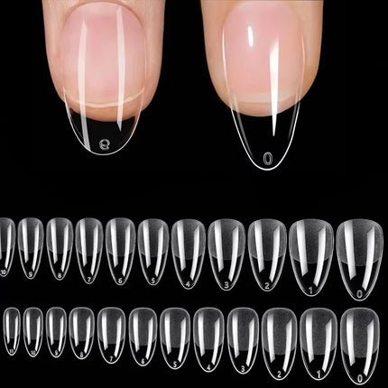120 Short Almond-Shaped Oval Fake Nail Tips Kit, Can Be Extended into Full Cover Nail Gel, French Ballet Shoe Style, Press-On Nail Tips