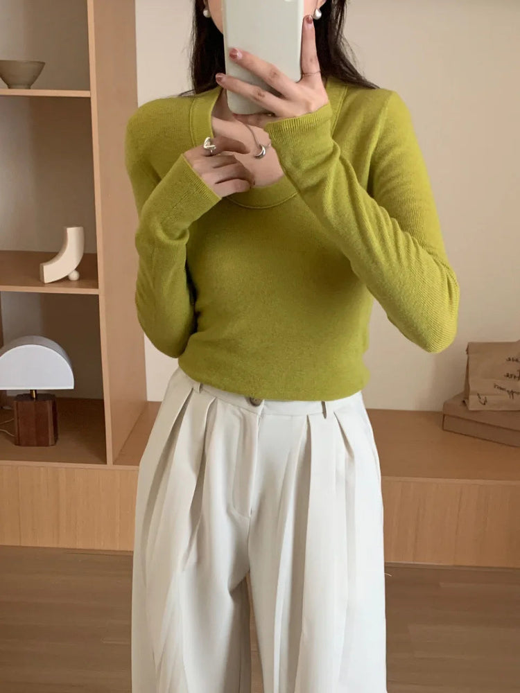 100% 48 count wool U-neck Ultra-fine Merino Wool Shirt for Women's Slim and Thin Bottoming Shirt for Women's Autumn and Winter PlatiNum