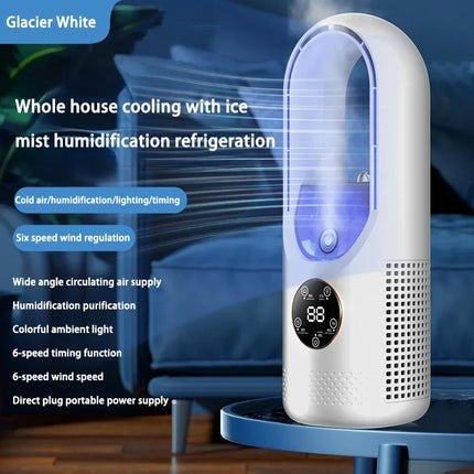 Ventilatore Elettrico Senza Pale Lenovo, Ventilatore USB per Raffreddamento, Mini Condizionatore a 6 Velocità, Ventilatore Portatile da Scrivania Senza Pale con Umidificatore