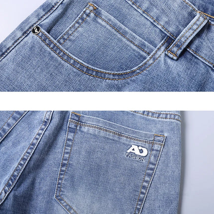 Spring Men's Light Blue Slim Jeans Stylish Casual Stretch Fabric Denim Pants Classic Trousers Smoke Gray