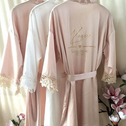 Indumenti da notte estivi personalizzati in pizzo Sposa e damigella d'onore Abito da sposa Abito personalizzato Champagne Kimono Accappatoio in seta Abito da notte in raso