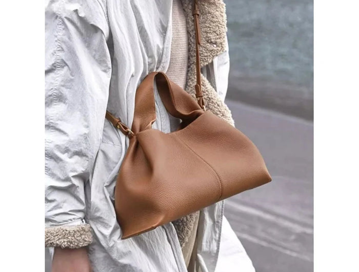 Borsa a Tracolla Cloud Dumpling da Donna, Borsa a Spalla Minimalista di Lusso in Vera Pelle Composita di Vacchetta, Piccola Dimensione