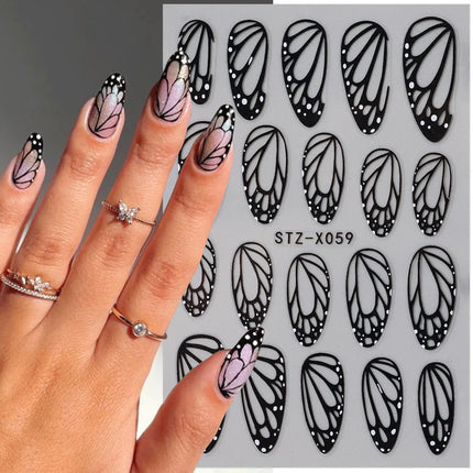 2pcs Stunning Black Butterfly Wings Nail Stickers Elegant Spring Nail Designs 3D Self-Adhesive Foils Nail Art Decorations