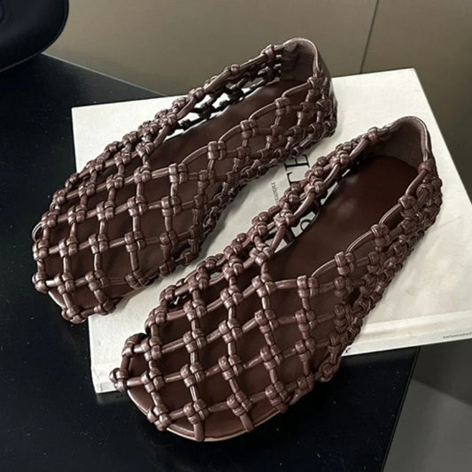 Luxury Brand Designer Flat Sandals for Women Fashion Woven Hollow Loafers Summer 2025 Comfort Beach Casual Shoe Zapatos De Mujer