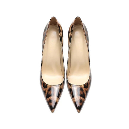 2025 New High Heels Women's Thin Heel French Sexy Leopard Pattern Internet Red Single Shoe 12CM Large Widening Thin Heel PlatiNum