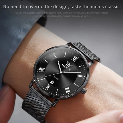 OLEVS 5623 Orologio al quarzo da uomo con quadrante minimalista con numeri romani, cinturino in maglia milanese, lancette luminose, datario, resistente all'acqua fino a 30 m platinumshop
