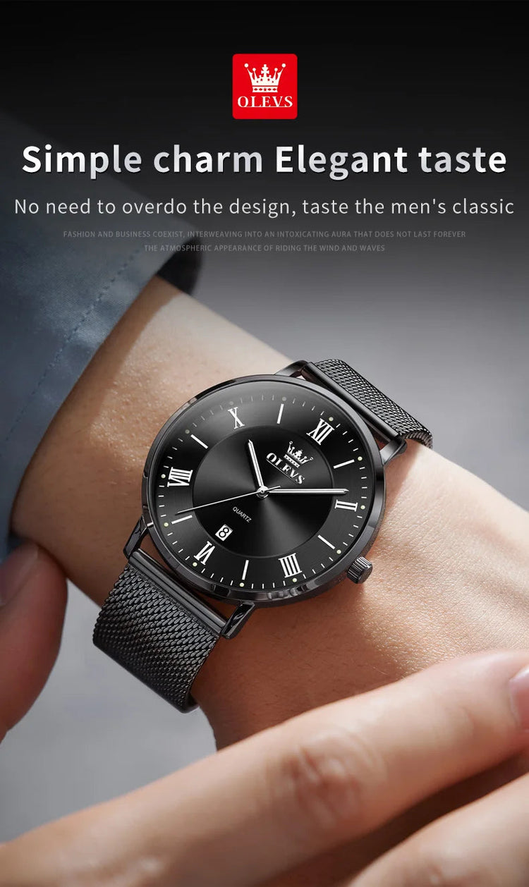 OLEVS 5623 Orologio al quarzo da uomo con quadrante minimalista con numeri romani, cinturino in maglia milanese, lancette luminose, datario, resistente all'acqua fino a 30 m platinumshop