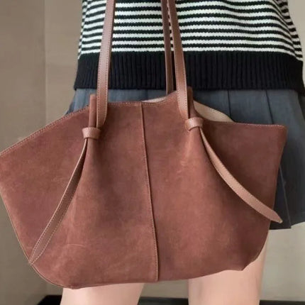 Borsa tote grande da donna, borsa a tracolla in pelle scamosciata, design con nodo, borsa versatile