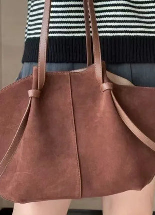 Borsa tote grande da donna, borsa a tracolla in pelle scamosciata, design con nodo, borsa versatile