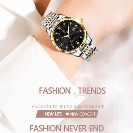 POEDAGAR Orologio da donna di lusso Orologio da donna impermeabile in acciaio inossidabile con data luminosa Orologi al quarzo da donna semplici e casual alla moda platinumshop