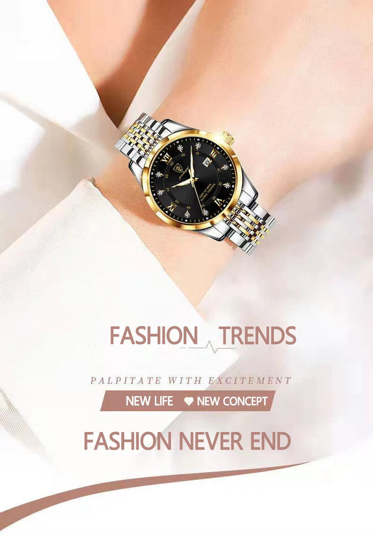 POEDAGAR Orologio da donna di lusso Orologio da donna impermeabile in acciaio inossidabile con data luminosa Orologi al quarzo da donna semplici e casual alla moda platinumshop