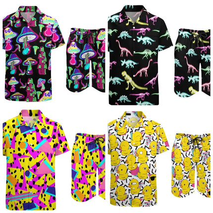 Set da uomo Magic Mushroom 80S 90S Stampa 3D Camicia hawaiana Set Camicia moda casual da donna da uomo + Pantaloncini 2 pezzi Set completo da spiaggia platinumshop