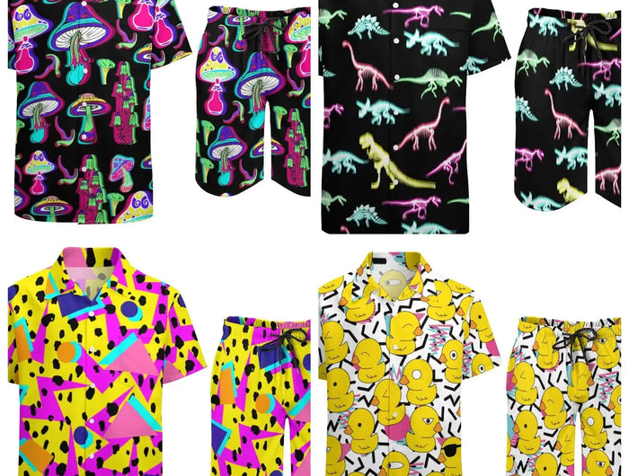 Set da uomo Magic Mushroom 80S 90S Stampa 3D Camicia hawaiana Set Camicia moda casual da donna da uomo + Pantaloncini 2 pezzi Set completo da spiaggia platinumshop