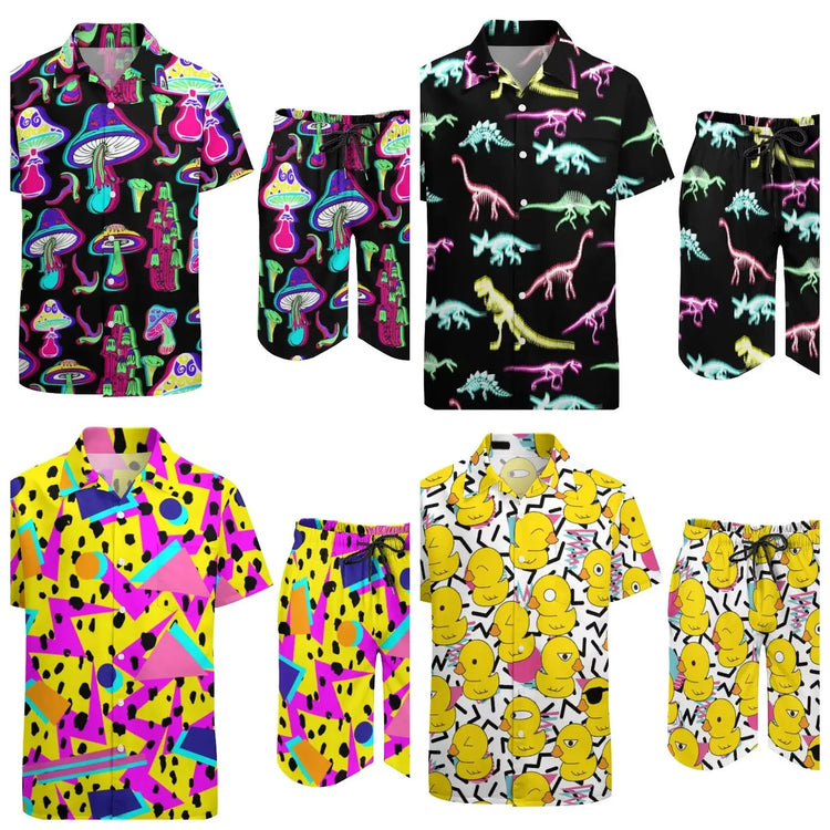 Set da uomo Magic Mushroom 80S 90S Stampa 3D Camicia hawaiana Set Camicia moda casual da donna da uomo + Pantaloncini 2 pezzi Set completo da spiaggia platinumshop