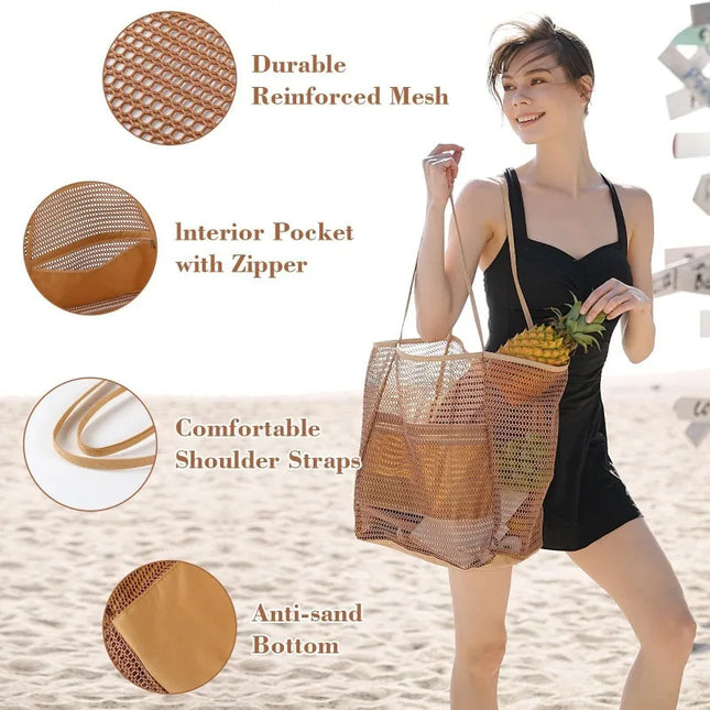 Large Capacity Beach Bag for Women - Durable Woven Polyester Open Top Shoulder Bag for Travel and Shopping