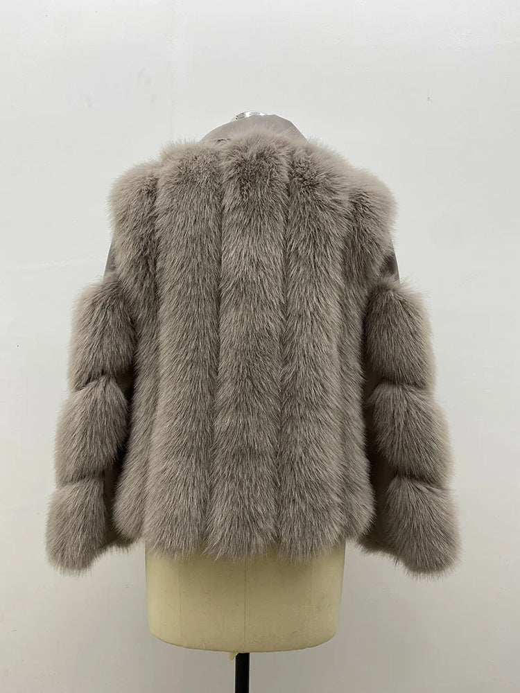 ZADORIN Top Fashion Luxury FAUX Fox Fur Coat Motorcycle PU Leather Turn Down Collar Warm Faux Fur Jacket Women Autumn Winter New
