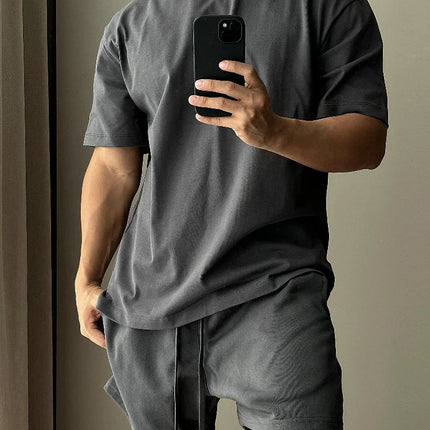 Set di pantaloncini a maniche corte in puro cotone da uomo, t-shirt sportiva e per il tempo libero allentata alla moda europea e americana platinumshop