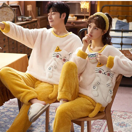 Couples Pajamas Women Men Winter Thicken Pyjamas Sleepwear Cartoon Dinosaur Korean Lovers Homewear Soft Warm Hoodies Pijama
