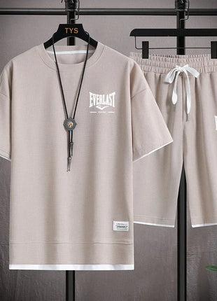 Ensemble d'été pour homme, t-shirt à col rond de haute qualité, short de course 2 pièces