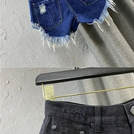 Shorts in denim da donna a vita alta, strappati, con orlo grezzo e sfilacciato, casual, hot pants