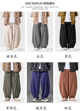 Pantaloni autunnali da uomo stile giapponese comodi pantaloni di lino in cotone maschio casual allentato retrò Harajuku pantaloni a gamba larga da uomo