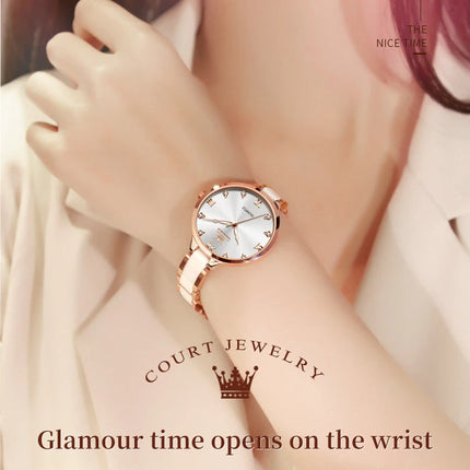 Orologio da donna OLEVS 5872, elegante orologio al quarzo con cinturino in ceramica e acciaio, impermeabile, per donna. platinumshop