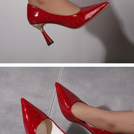 Scarpe Donna 2024 Tendenza Nuova Estate Tacchi rossi Donna elegante Décolleté con tacco nero e punta a punta Abito in pelle Scarpe da donna bianche