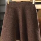 Women's Wool Skirt Autumn Winter Elastic Waist Mini A-Line Cashmere Skirt 100% Merino Wool Knitted Above Knee Preppy Style Dress PlatiNum