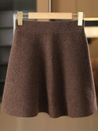 Women's Wool Skirt Autumn Winter Elastic Waist Mini A-Line Cashmere Skirt 100% Merino Wool Knitted Above Knee Preppy Style Dress PlatiNum