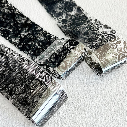 10 Sheets Lace Nail Foil White & Black Nail Stickers Design Transfer Foils Starry Sky Paper Nail Art Foil Decals for Nails Salon