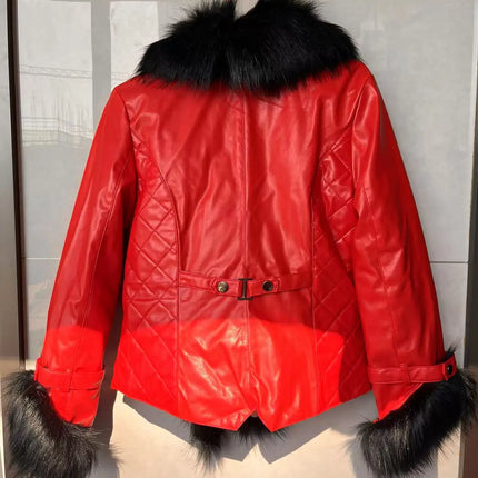 Leather Jacket Women Coat Faux Fox Fur Collar Short Coat PU Leather New Winter Female Jacket Elegant Motorcycle Zipper Outerwear