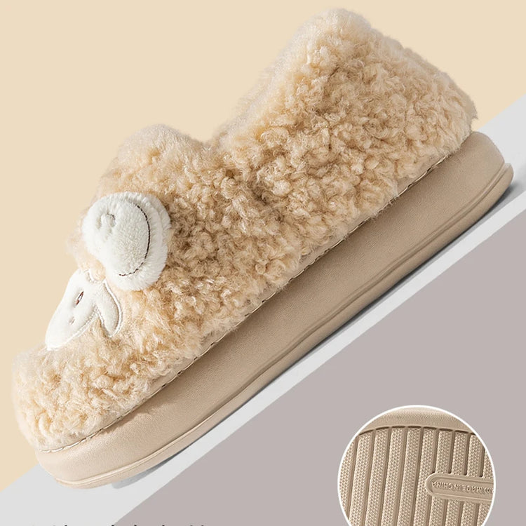 Cute Cartoon Lamb Cotton Slippers Women Indoor Warm Thicken Plush Home Slippers Woman Comfortable Non Slip Fluffy Slides Female