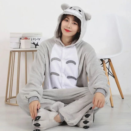 Onesie Totoro Animal Cartoon pour hommes et femmes, pantoufles de pyjama pour filles garçons,  drôle, olympiques d'hive ensemble