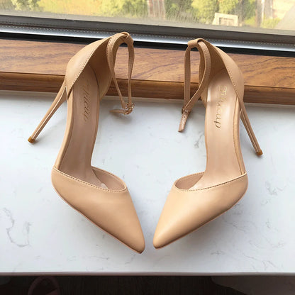 Tikicup Black Patent Pointed-Toe Stiletto Pumps Ankle Strap Elegant High Heel Dress Shoes for Women Evening Events, Office