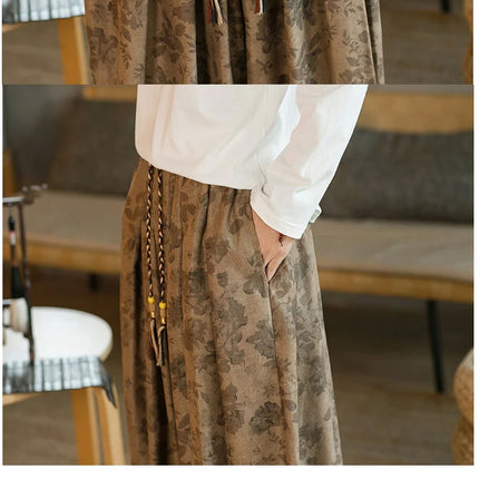 Pantaloni di alta qualità per uomo stile cinese fiore scuro velluto a coste Bloomers casual elastico in vita moda pantaloni larghi a gamba larga maschile
