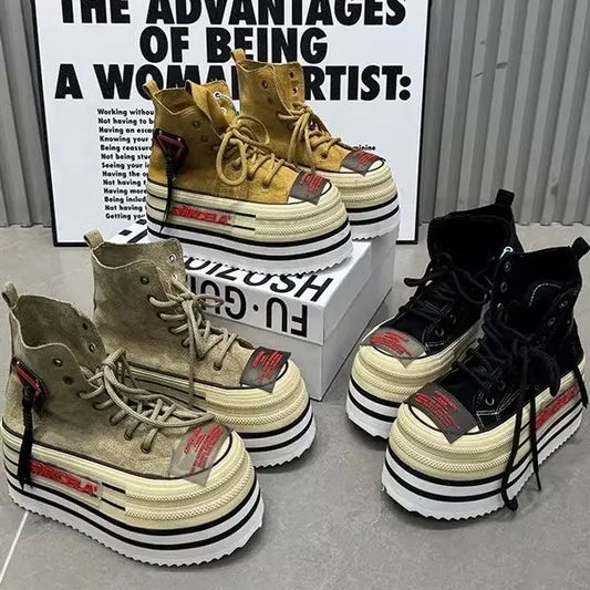 Autumn Winter High Platform Heels Shoes Female Hip Hop Sneakers Thick Bottom Shoes Short Ankle Boots Casual Chunky Shoe Special
