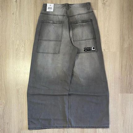 Jeans Oversize Y2K con Stampa Geometrica e Fiori di Ciliegio, Stile Harajuku, Pantaloni Larghi Casual da Donna