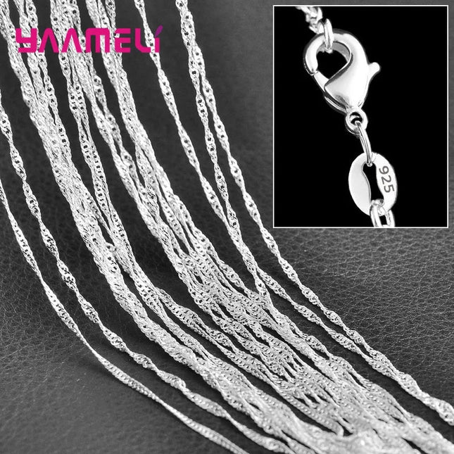 Genuine 925 Sterling Silver Water-wave Chains Necklace for Women Men 5Pcs 16-30 Inches 1.6MM Chain Jewelry Making Accessories PlatiNum