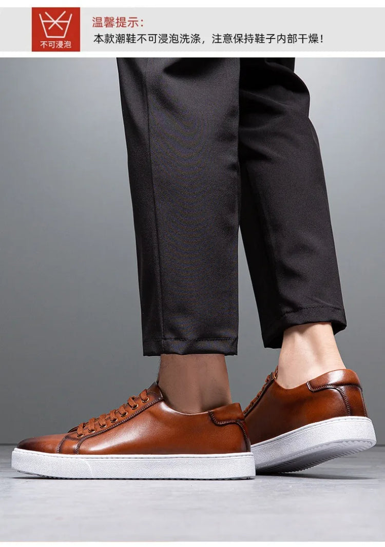 Plus Size 49 Trendy Men Leather Casual Shoes Soft Outdoor Sneakers Comfortable Lightweight Flat Shoes Classic Social Board Shoes