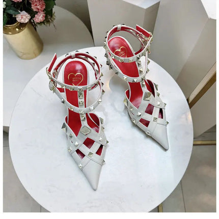 Nuovi Sandali con Tacco Alto e Borchie Primavera/Estate 2026, Sandali a Punta con Tacco Sottile, Scarpe Singole con Borchie platinumshop